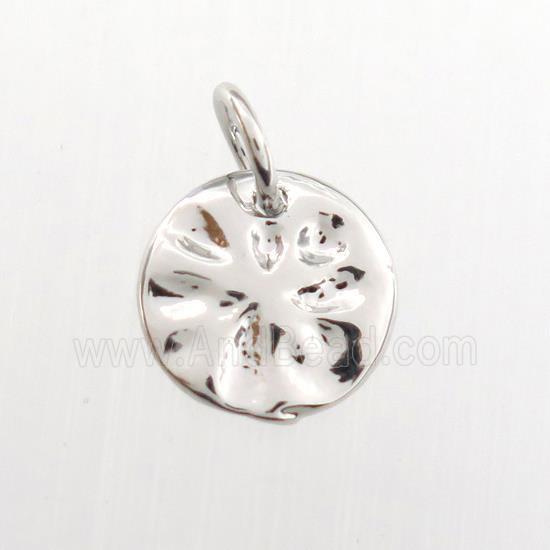 copper circle pendant, hammered, platinum plated