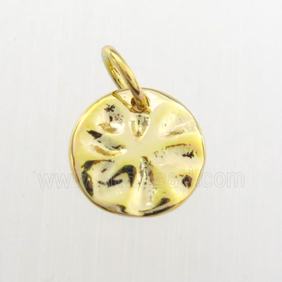 copper circle pendant, hammered, gold plated
