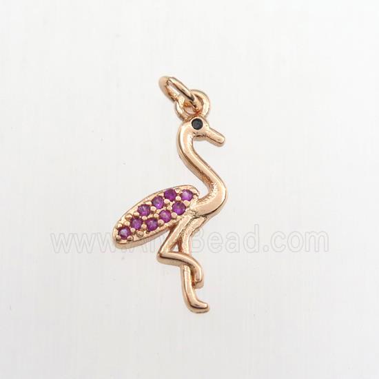 copper crane pendant paved zircon, rose gold