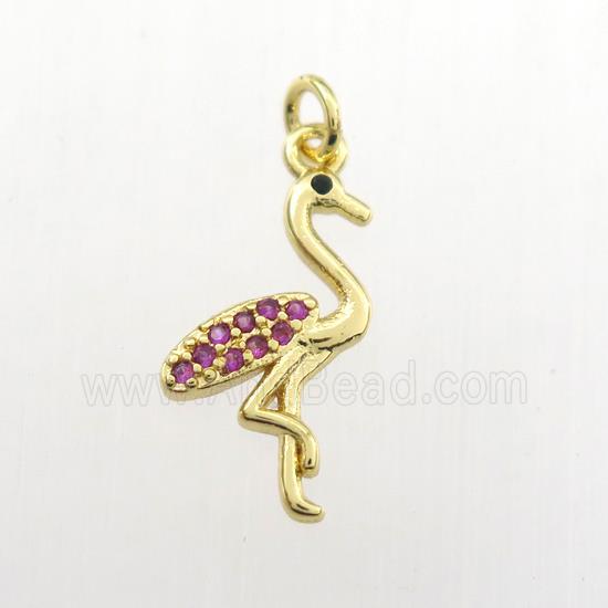 copper crane pendant paved zircon, gold plated
