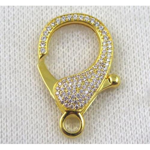 copper Lobster Clasp paved zircon, gold plated