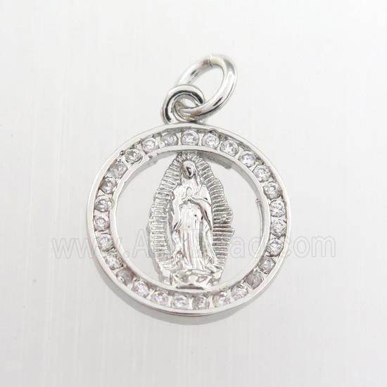 copper Jesus pendant paved zircon, platinum plated