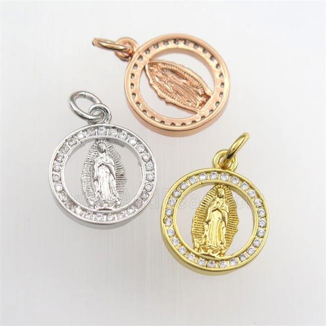 copper Jesus pendant paved zircon, circle, religious, mix color