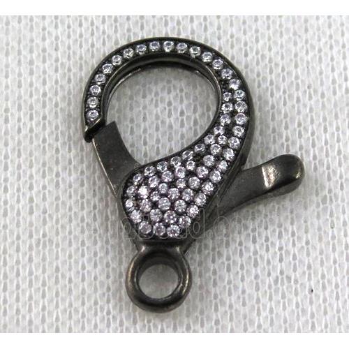 copper Lobster Clasp paved zircon, black plated