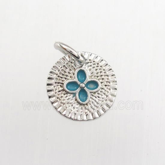 copper circle pendant, enameling, platinum plated