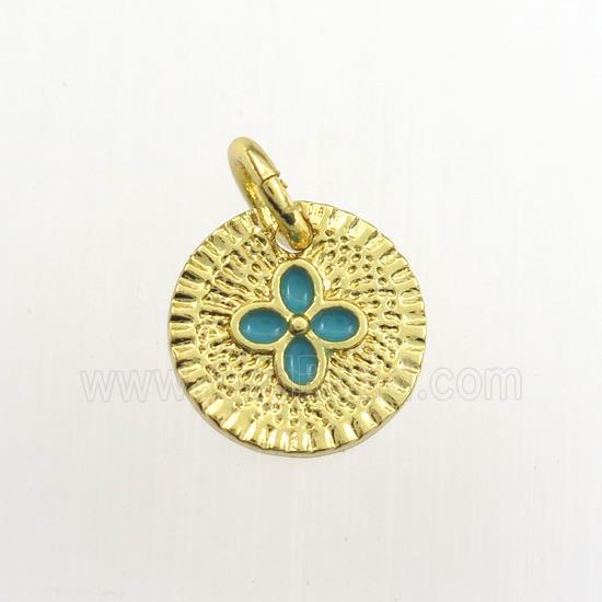 copper circle pendant, enameling, gold plated