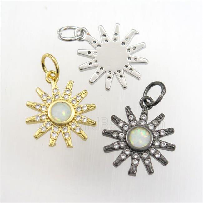 copper sun pendant paved zircon with fire opal, mix color