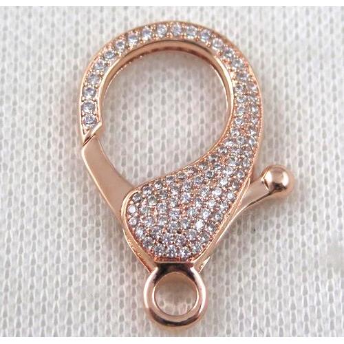 copper Lobster Clasp paved zircon, rose gold