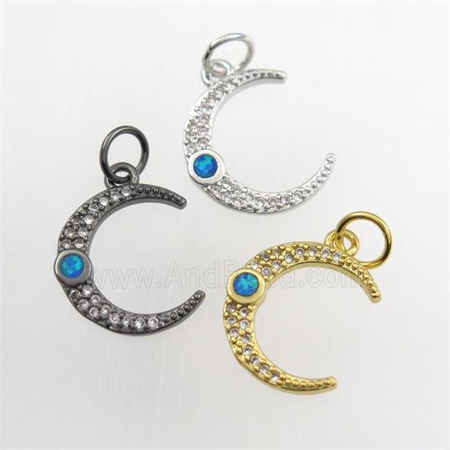 copper moon pendant paved zircon with fire opal, mix color