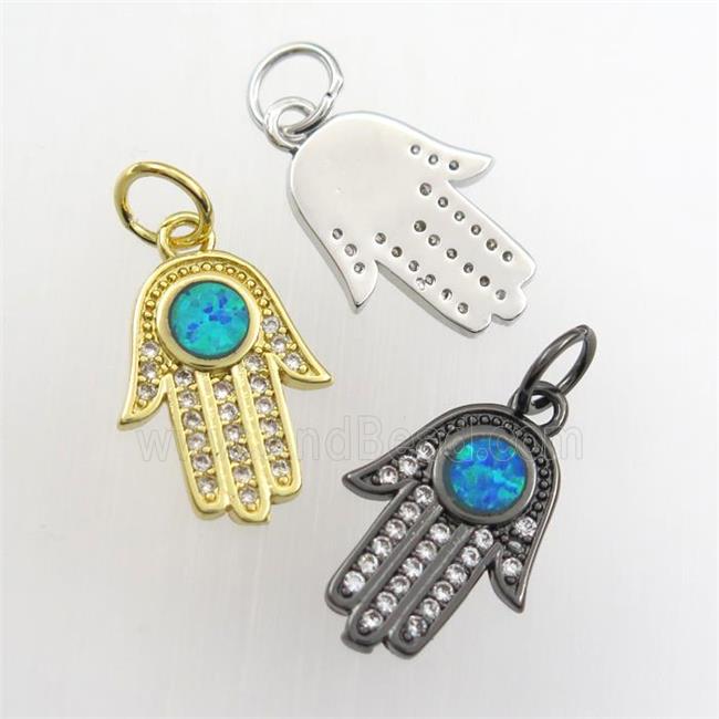 copper hamsahand pendant paved zircon with fire opal, mix color
