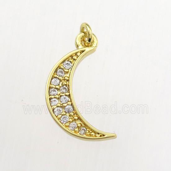 copper moon pendant paved zircon, gold plated