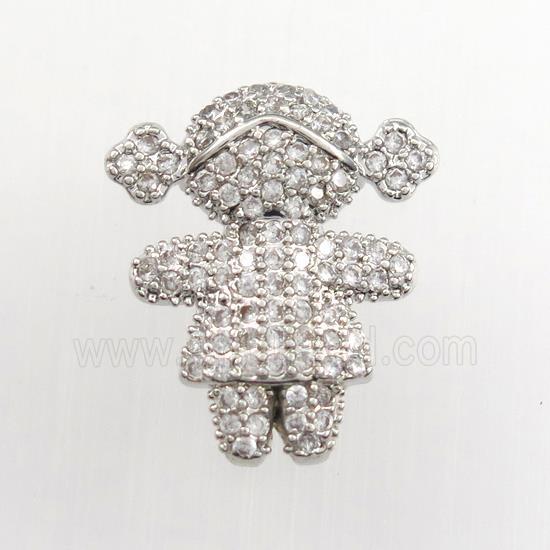 copper girls pendant paved zircon, platinum plated