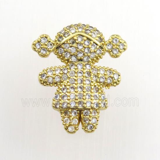 copper girls pendant paved zircon, gold plated