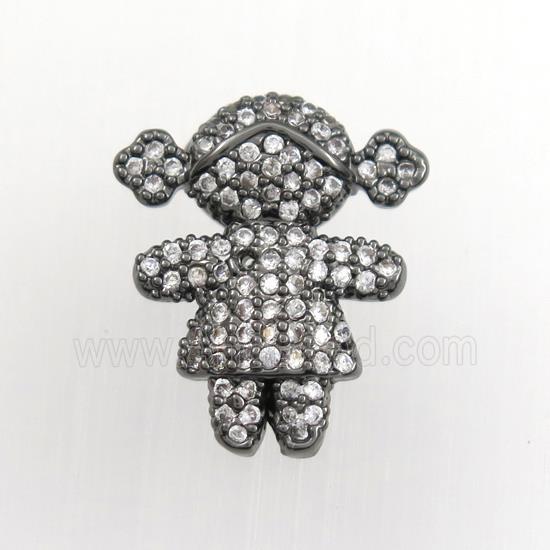 copper girls pendant paved zircon, black plated