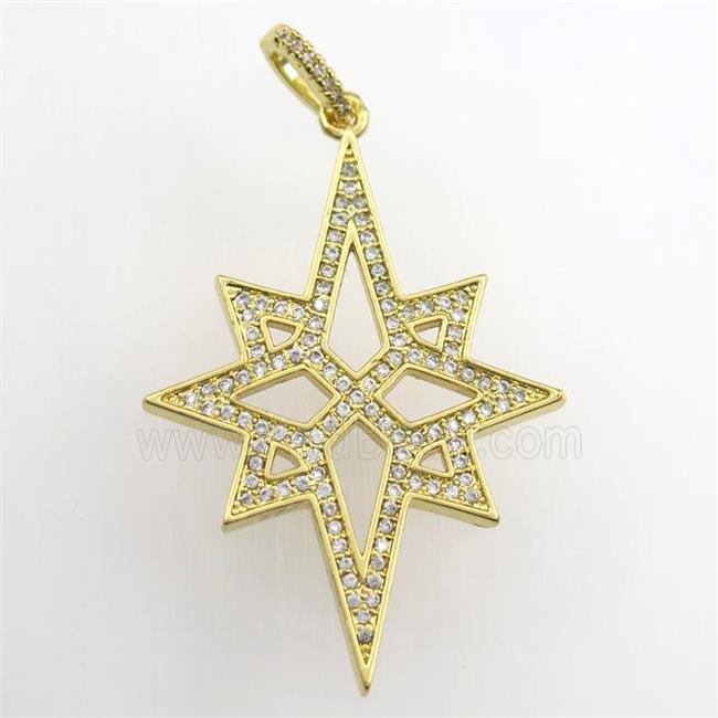 copper northstar pendant paved zircon, gold plated