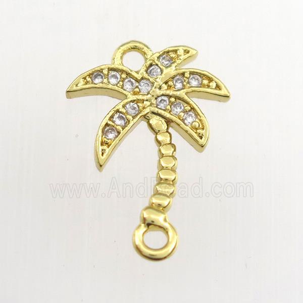 copper coconut tree connector paved zircon, gold plated