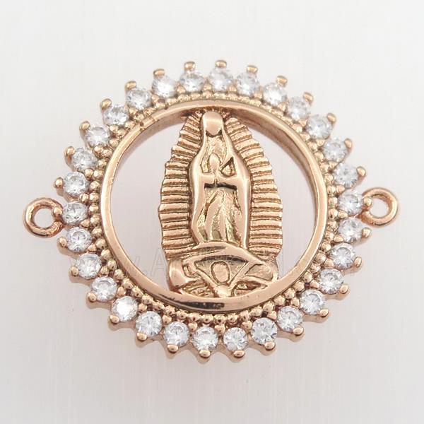 copper circle connector paved zircon with Jesus, rose gold