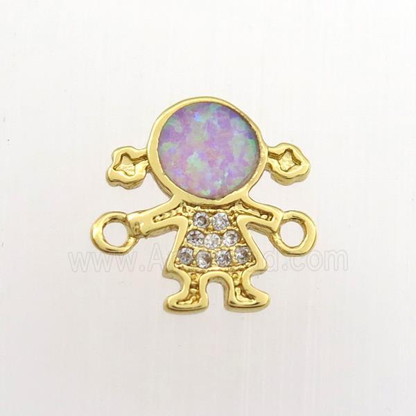 copper kids connector paved zircon with fire opal, gold plated