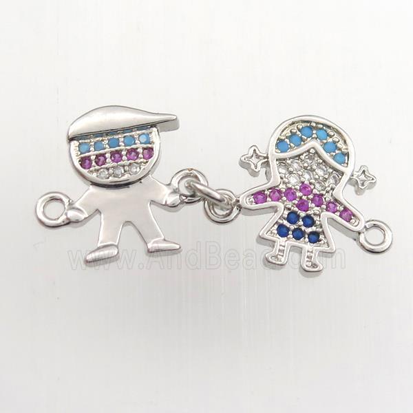 copper kids connector paved zircon, cartoon, platinum plated