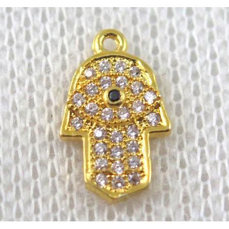 copper hamsahand pendant paved zircon, gold plated