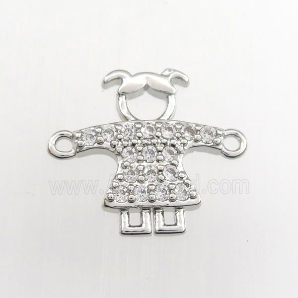 copper kids connector paved zircon, platinum plated
