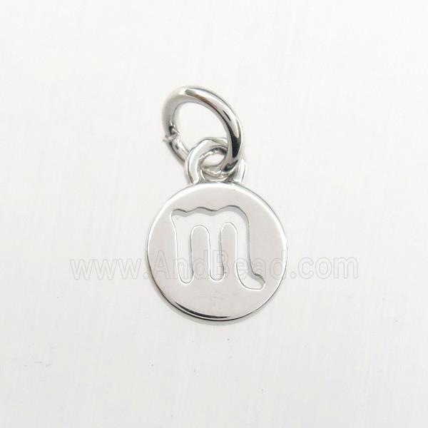copper circle pendant, zodiac scorpio, platinum plated