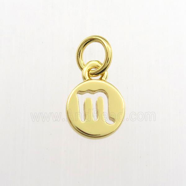 copper circle pendant, zodiac scorpio, gold plated