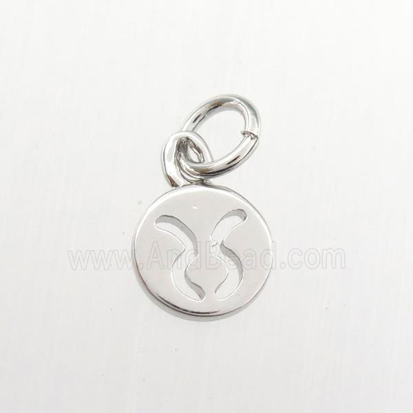 copper circle pendant, zodiac taurus, platinum plated