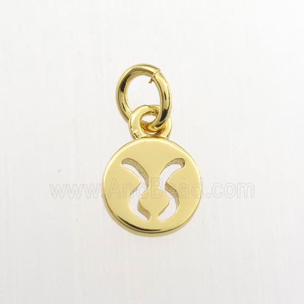 copper circle pendant, zodiac taurus, gold plated