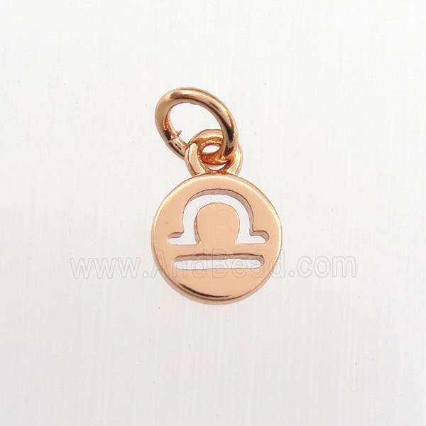 copper circle pendant, zodiac libra, rose gold