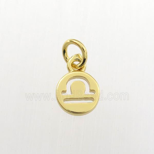 copper circle pendant, zodiac libra, gold plated