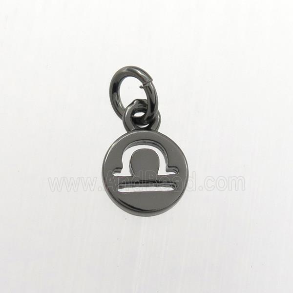 copper circle pendant, zodiac libra, black plated