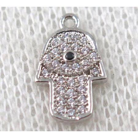 copper hamsahand pendant paved zircon, platinum plated