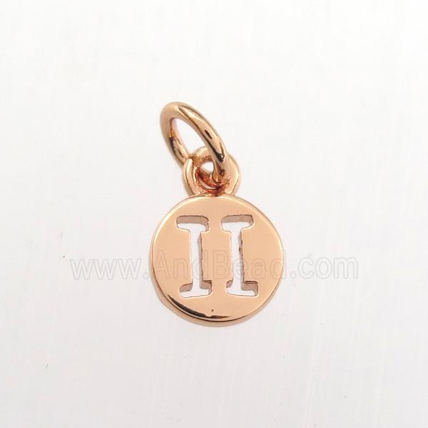 copper circle pendant, zodiac gemini, rose gold