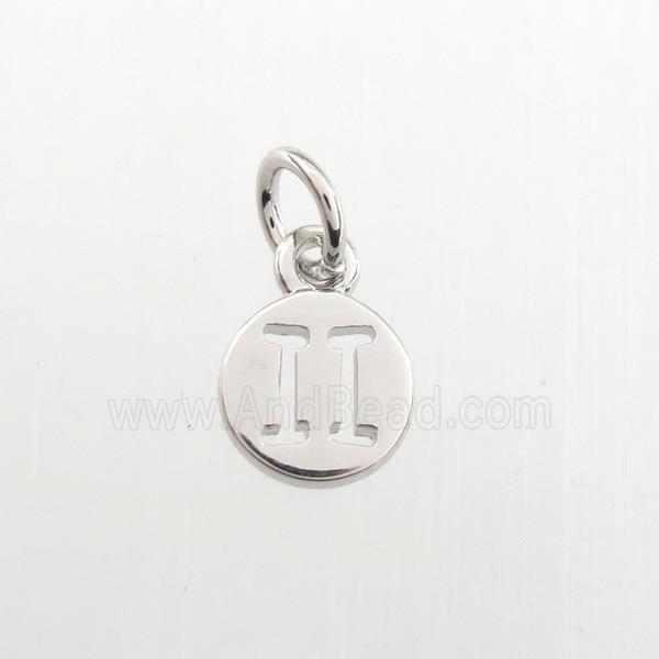 copper circle pendant, zodiac gemini, platinum plated
