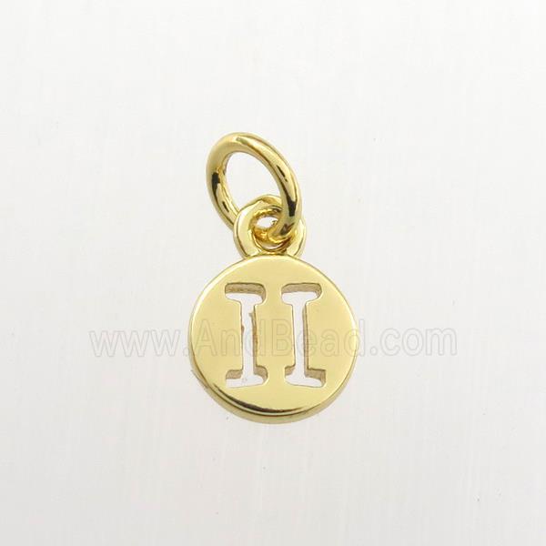 copper circle pendant, zodiac gemini, gold plated