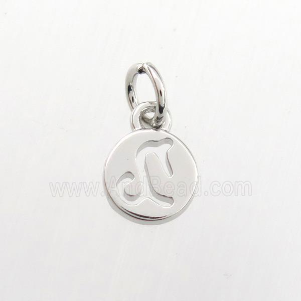 copper circle pendant, zodiac capricorn, platinum plated
