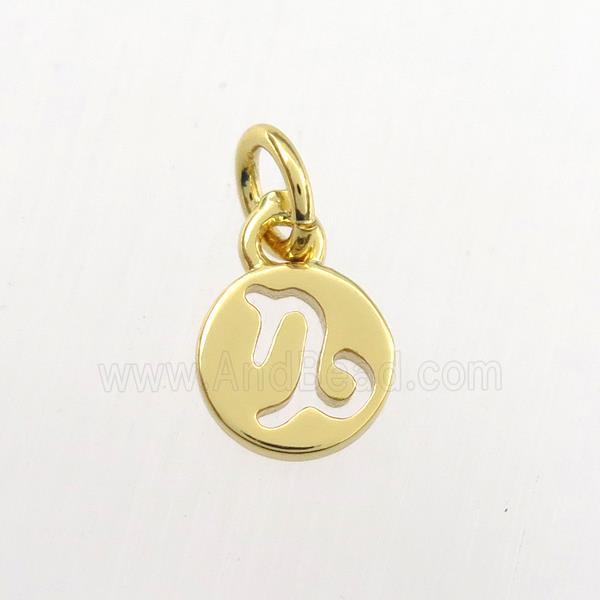 copper circle pendant, zodiac capricorn, gold plated