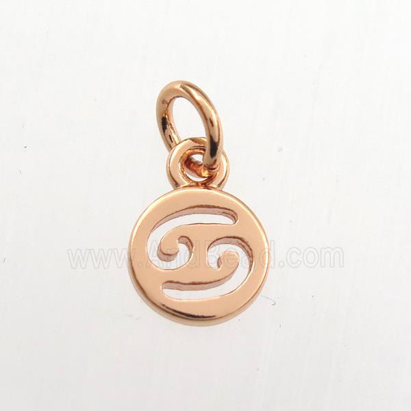 copper circle pendant, zodiac cancer, rose gold
