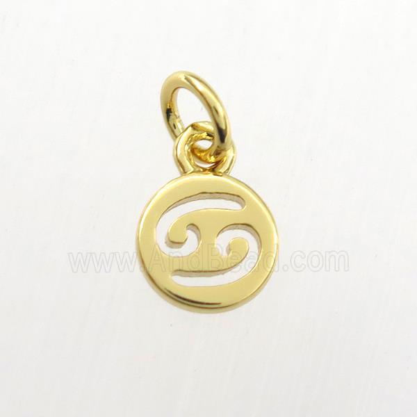 copper circle pendant, zodiac cancer, gold plated