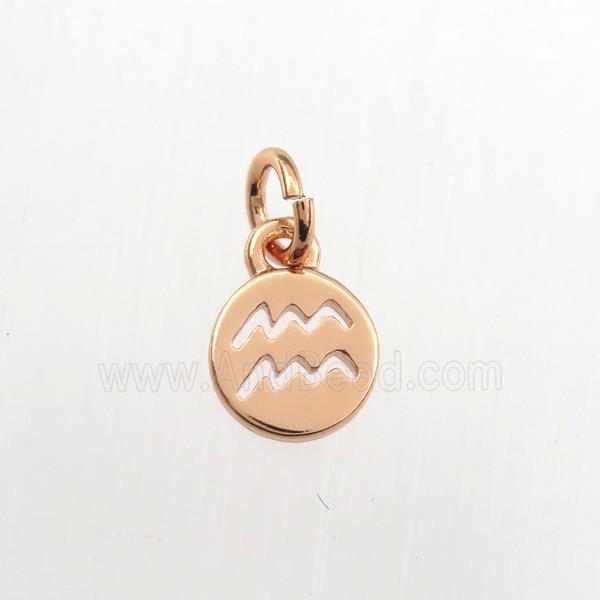 copper circle pendant, zodiac aquarius, rose gold