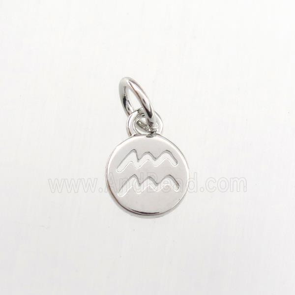 copper circle pendant, zodiac aquarius, platinum plated