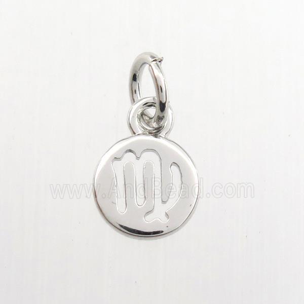 copper circle pendant, zodiac virgo, platinum plated
