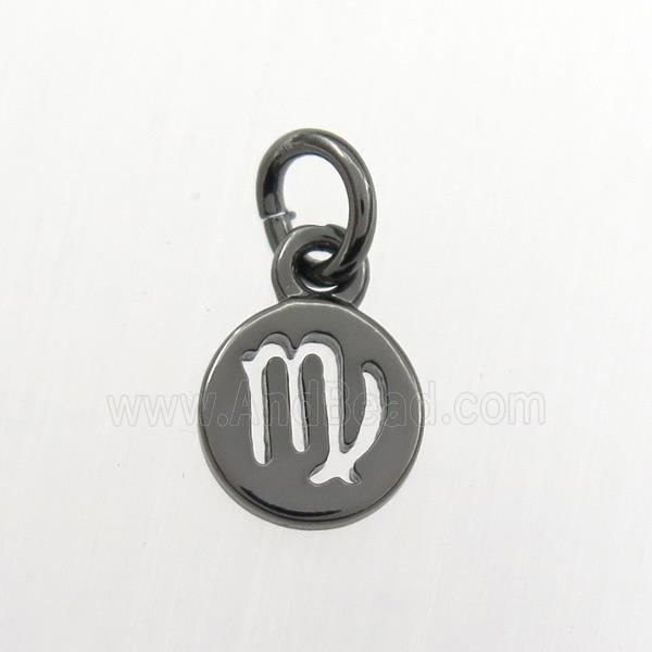 copper circle pendant, zodiac virgo, black plated