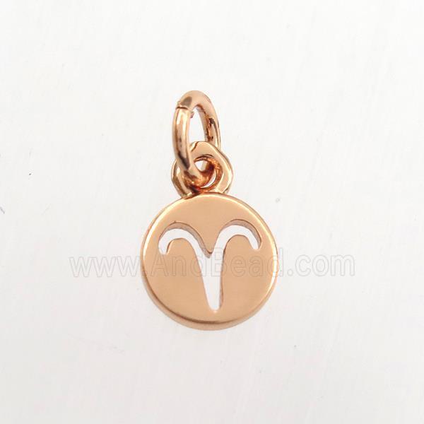copper circle pendant, zodiac aries, rose gold