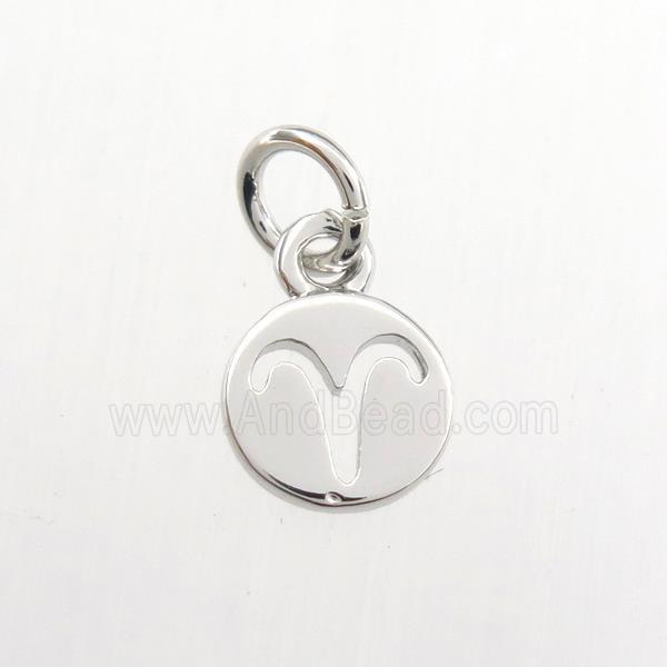copper circle pendant, zodiac aries, platinum plated
