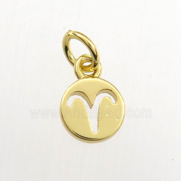copper circle pendant, zodiac aries, gold plated