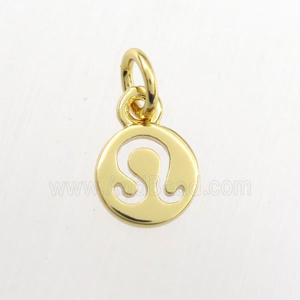 copper circle pendant, zodiac leo, gold plated