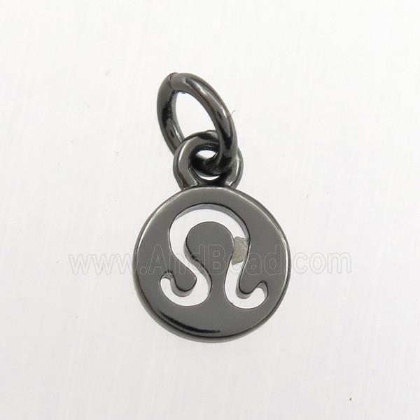 copper circle pendant, zodiac leo, black plated