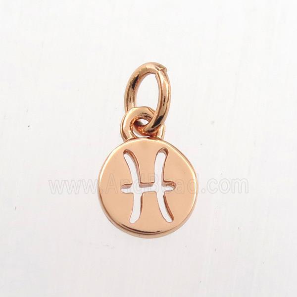 copper circle pendant, zodiac pisces, rose gold